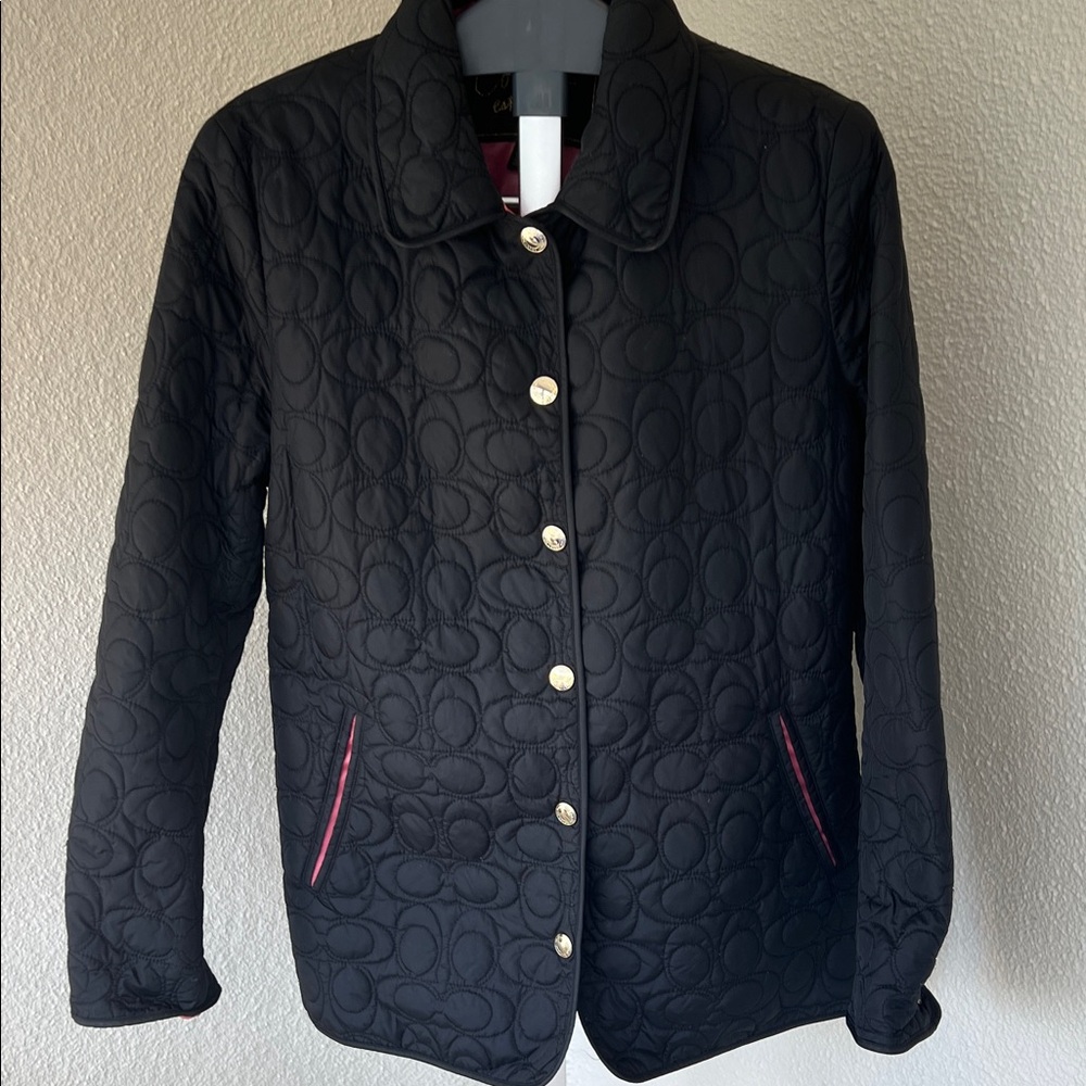 Coach Black Quilted Puffer Jacket with Gold Accents